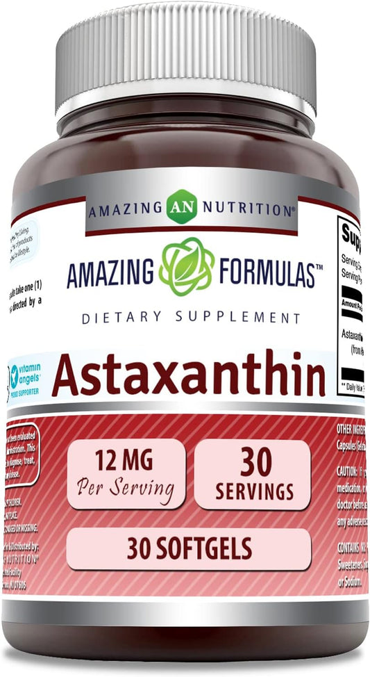 High Potency Astaxanthin 12mg Softgels - Non-GMO & Gluten Free - 30 Count