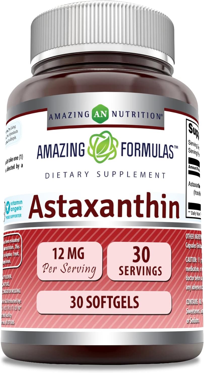 High Potency Astaxanthin 12mg Softgels | Non-GMO & Gluten Free | Amazing Nutrition Formula (30 Count)