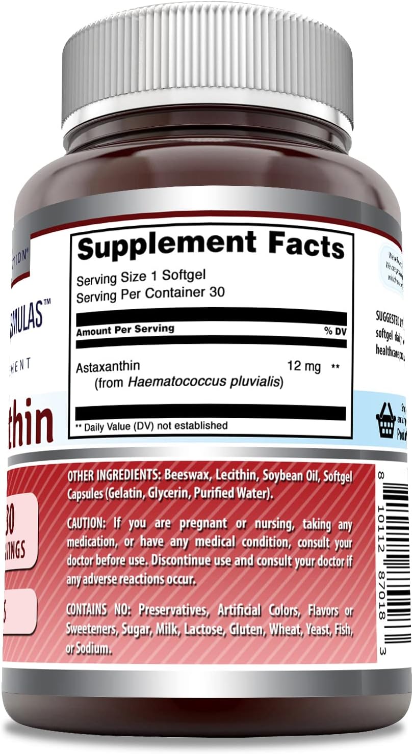 High Potency Astaxanthin 12mg Softgels | Non-GMO & Gluten Free | Amazing Nutrition Formula (30 Count)