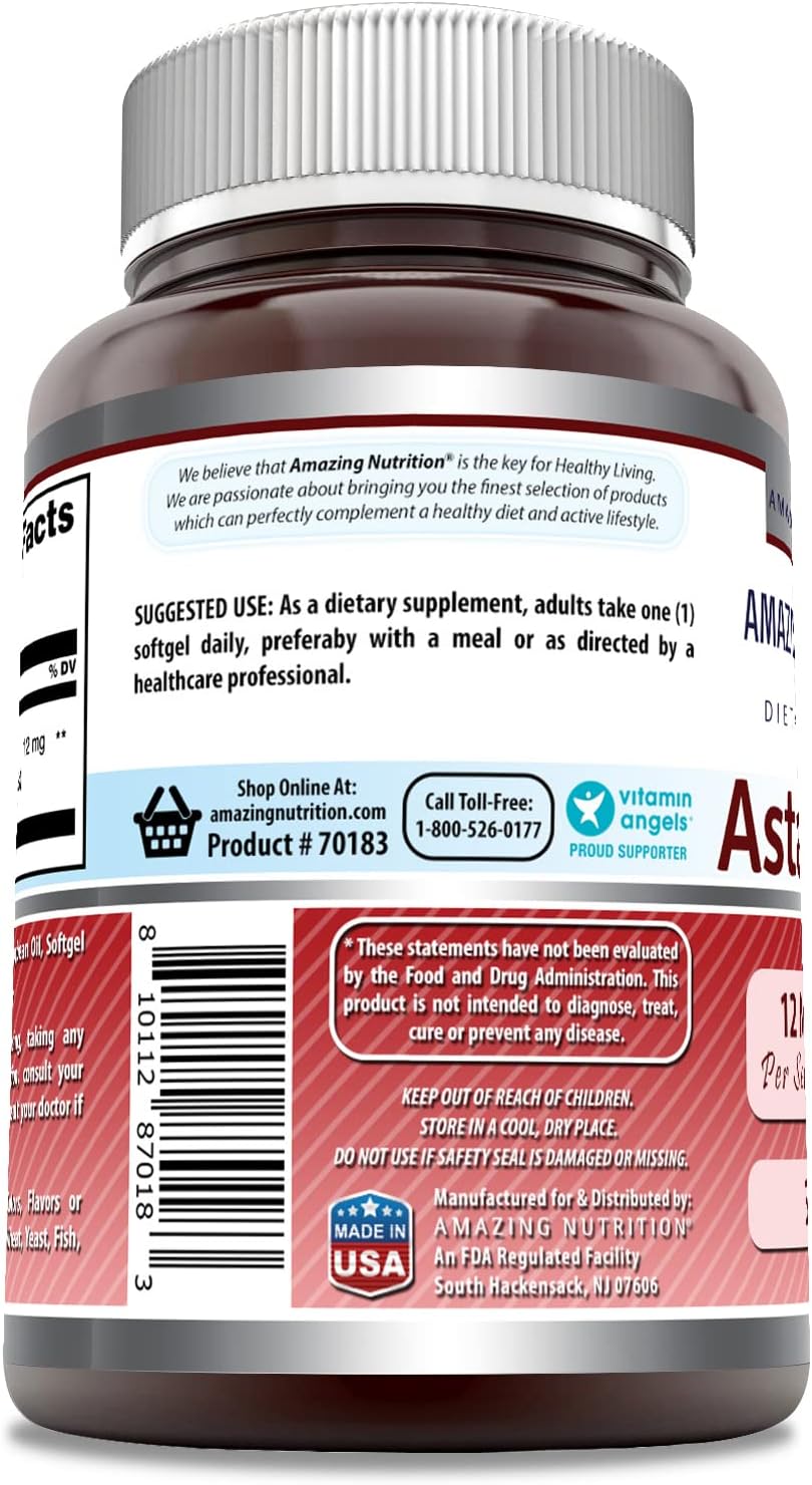 High Potency Astaxanthin 12mg Softgels | Non-GMO & Gluten Free | Amazing Nutrition Formula (30 Count)