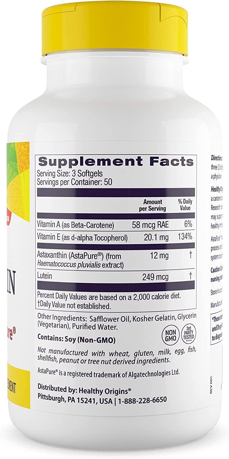High Potency Astaxanthin Gels - 4 MG, 150 Softgels - Antioxidant Supplement by Healthy Origins
