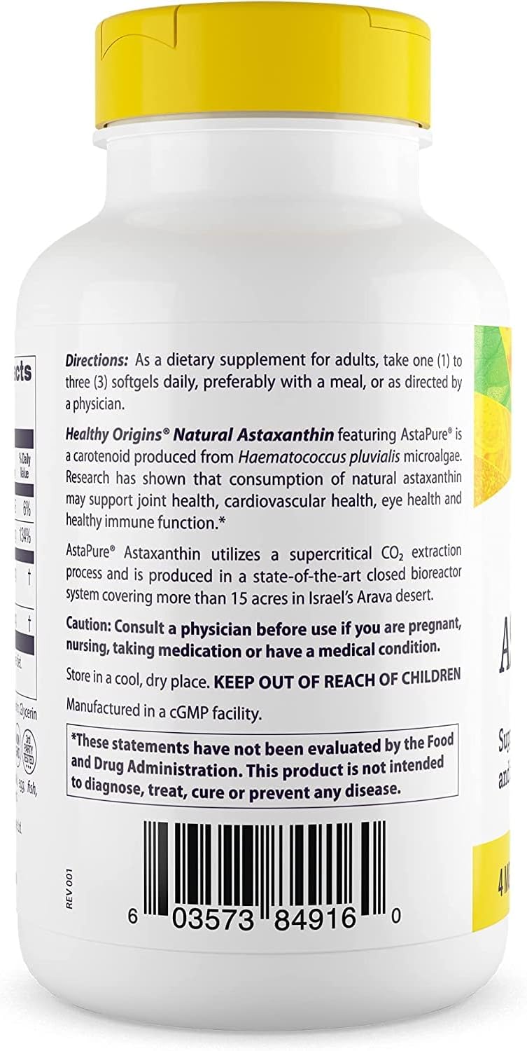 High Potency Astaxanthin Gels - 4 MG, 150 Softgels - Antioxidant Supplement by Healthy Origins
