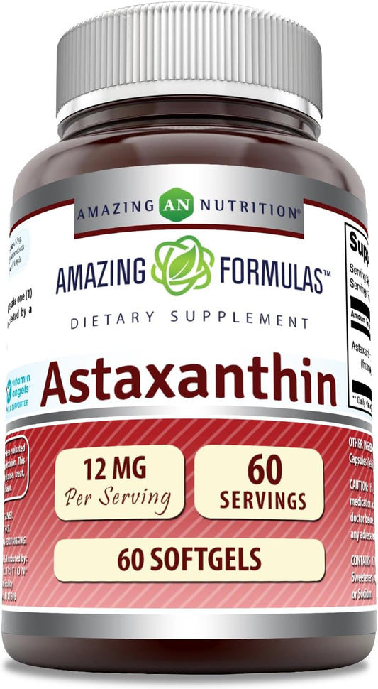 High Potency Astaxanthin Supplement 12mg - 60 Softgels - Non-GMO & Gluten Free - Made in USA by Amazing Nutrition