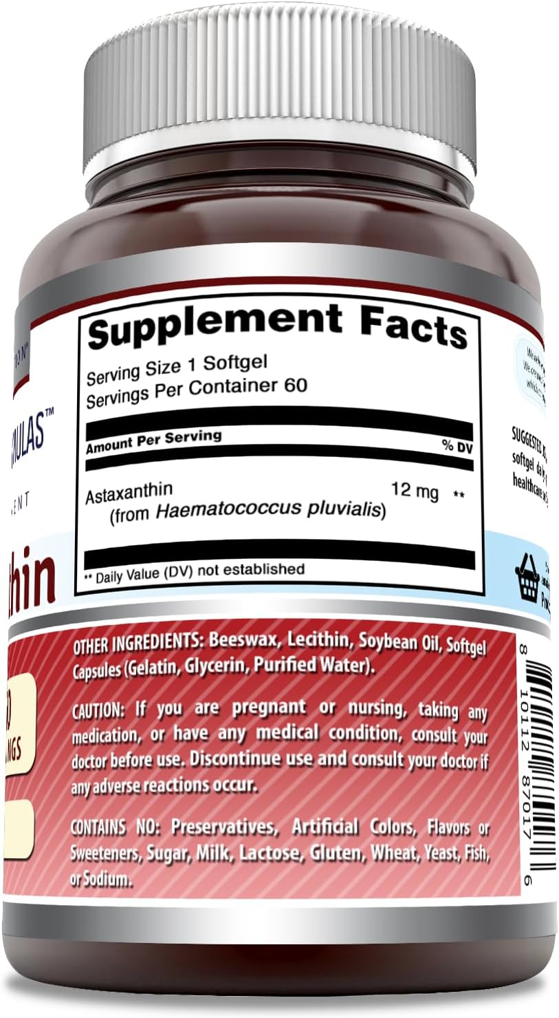 High Potency Astaxanthin Supplement 12mg - 60 Softgels - Non-GMO & Gluten Free - Made in USA by Amazing Nutrition