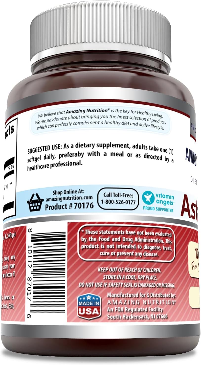 High Potency Astaxanthin Supplement 12mg - 60 Softgels - Non-GMO & Gluten Free - Made in USA by Amazing Nutrition