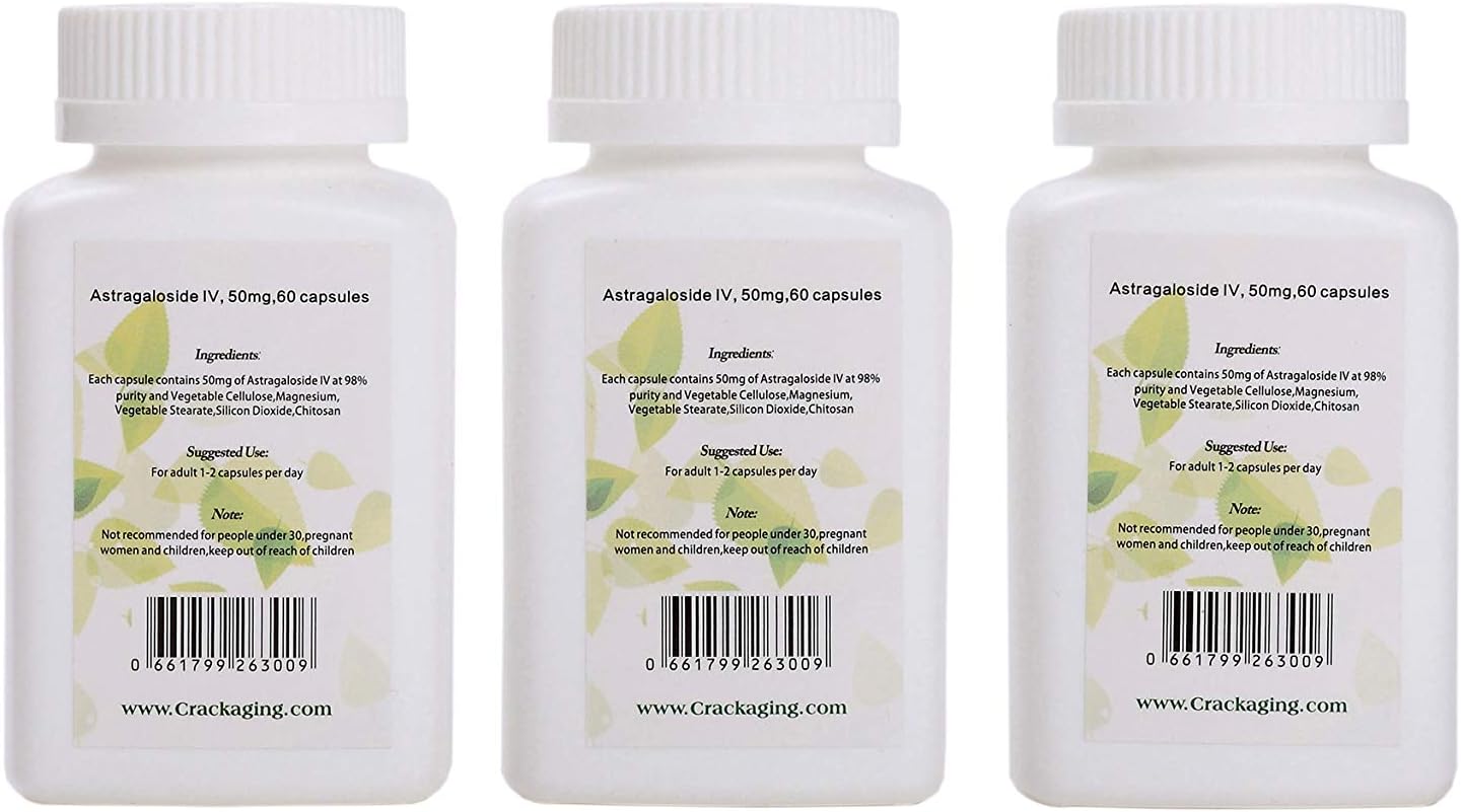 High Potency Astragaloside iv 98% 50mg Capsules - 180 Vegetarian Capsules for Immune Support, Triple Bottle Pack