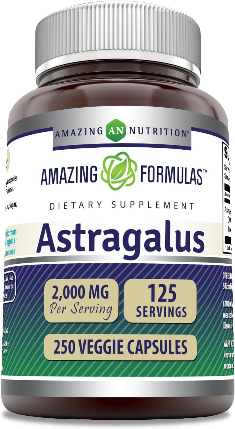 High Potency Astragalus 2000mg Capsules | Pure Astragalus Membranaceus Root Extract | Non-GMO & Gluten Free | 250 Count