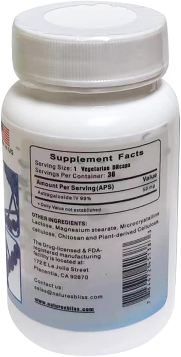 High Potency Astragalus Root Extract Capsules | 99% Astragaloside IV | Stomach Acid Protection & Enhanced Absorption | Made in USA | 50mg x 30 Capsules