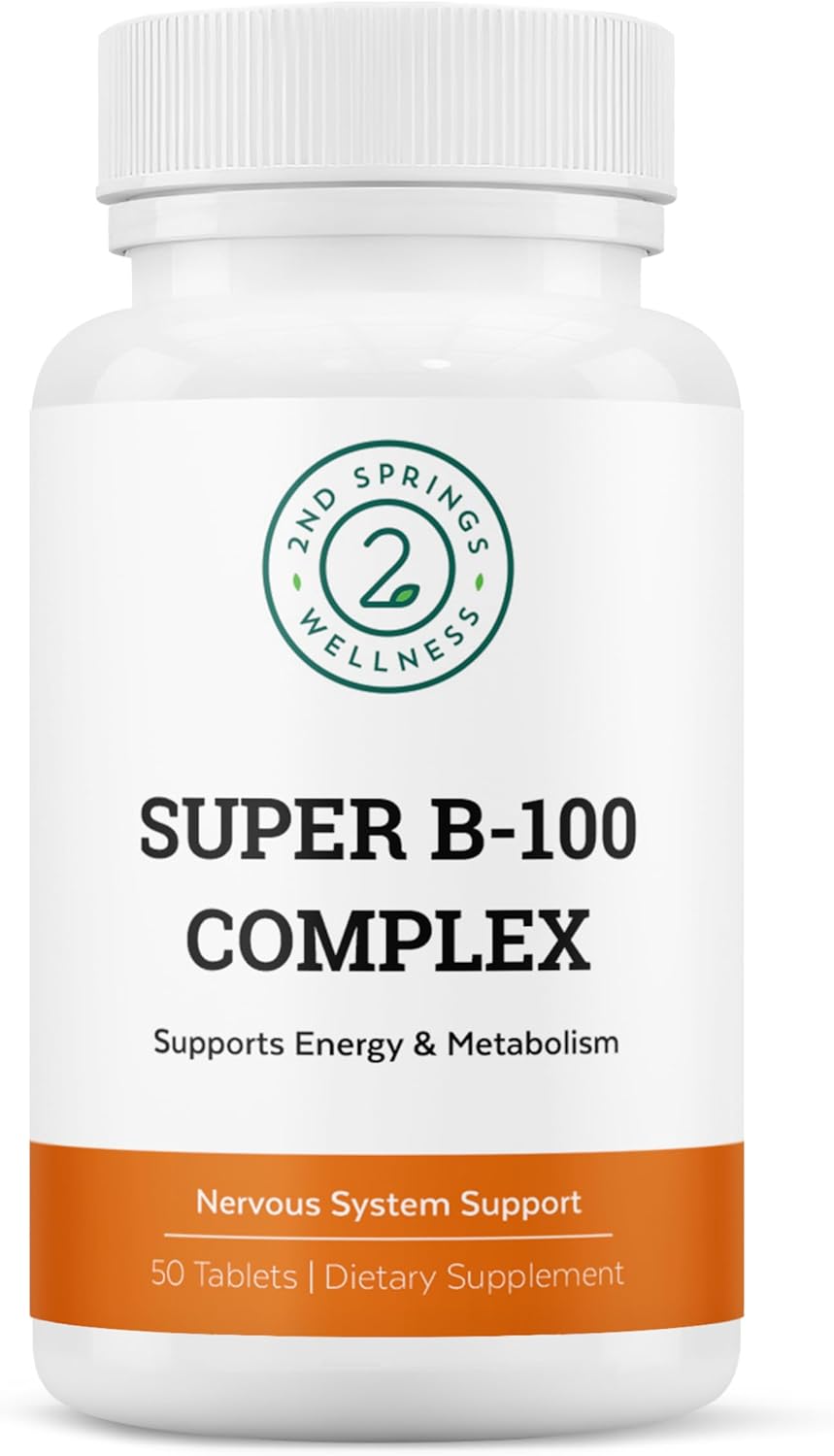 High Potency B-100 Complex with B-6, B-12, Folate, Niacin, Biotin, Choline, Inositol, and PABA for Energy, Metabolism, Brain, and Nerve Support by 2nd Springs