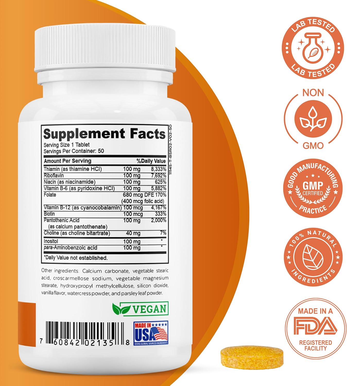 High Potency B-100 Complex with B-6, B-12, Folate, Niacin, Biotin, Choline, Inositol, and PABA for Energy, Metabolism, Brain, and Nerve Support by 2nd Springs