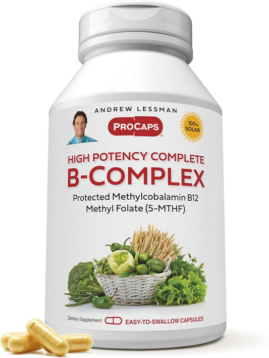 High Potency B-Complex Capsules with Folate, Biotin, and More - Promotes Cellular Growth, Energy, Immune Function, & Fat Metabolism - 360 Capsules