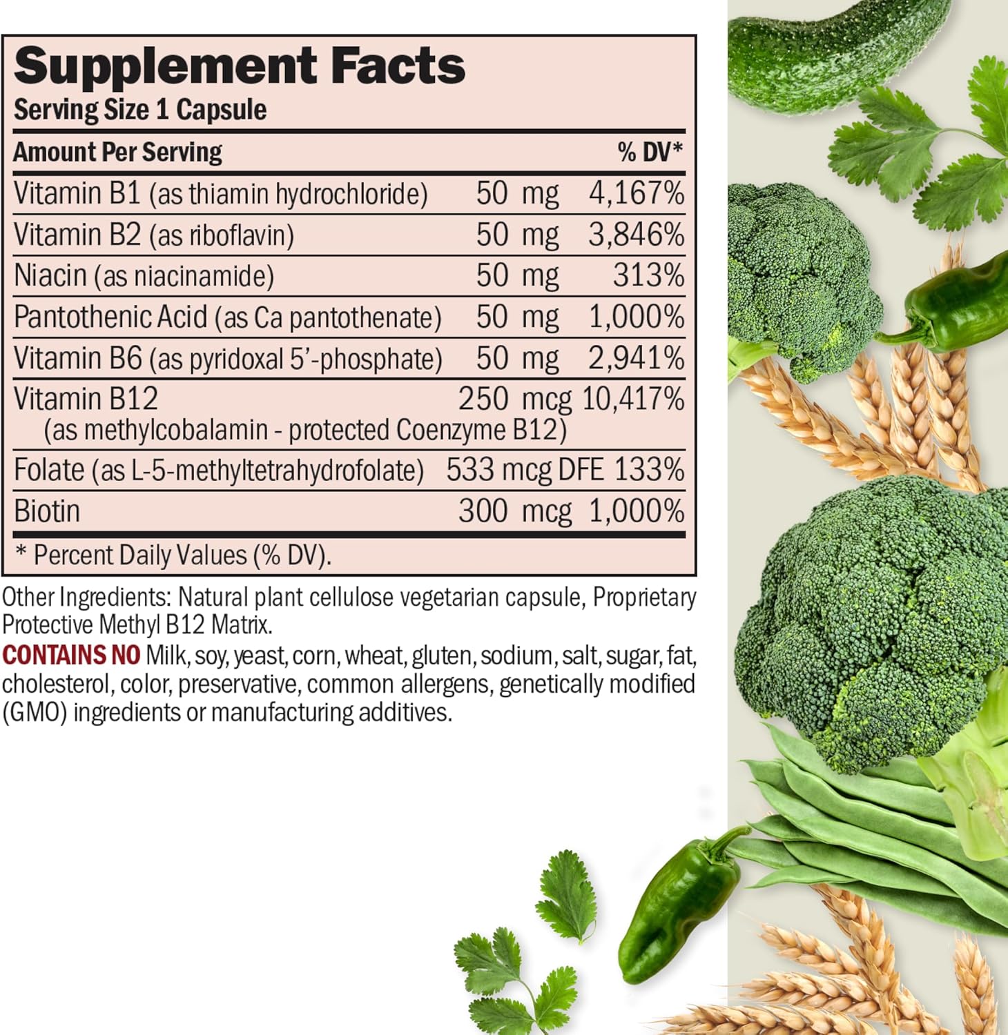 High Potency B-Complex Capsules with Folate Complex and Biotin for Cellular Growth and Energy Boost