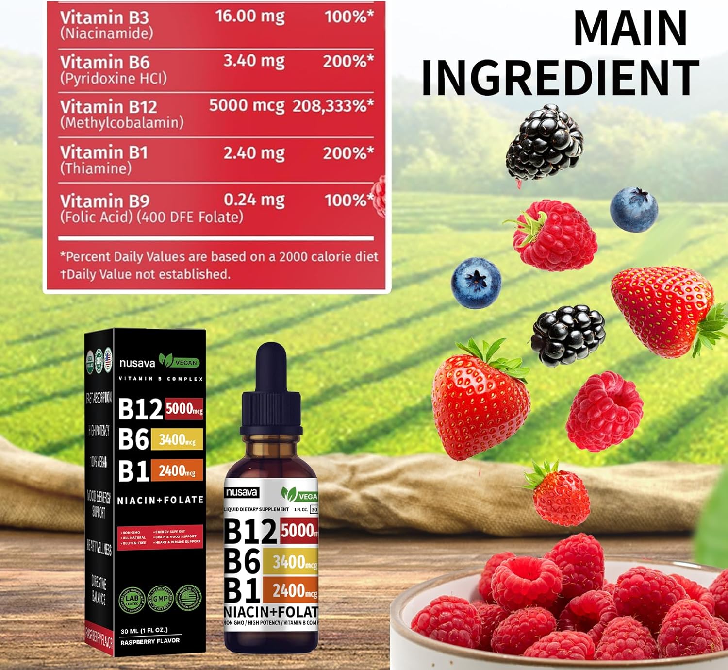 High Potency B12 Vitamins 5000 Mcg Sublingual Liquid Drops - Methylcobalamin Vitamin B Complex with B6 for Energy Boost - 2 Pack for Max Absorption