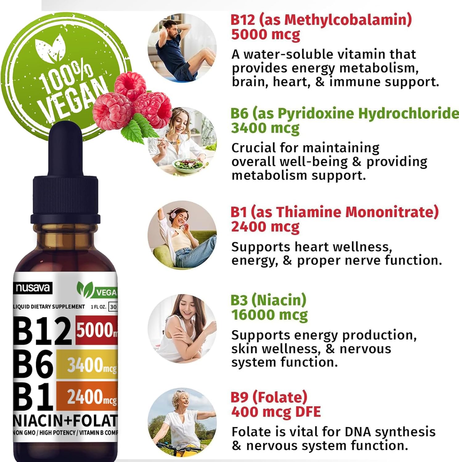High Potency B12 Vitamins 5000 Mcg Sublingual Liquid Drops - Methylcobalamin Vitamin B Complex with B6 for Energy Boost - 2 Pack for Max Absorption
