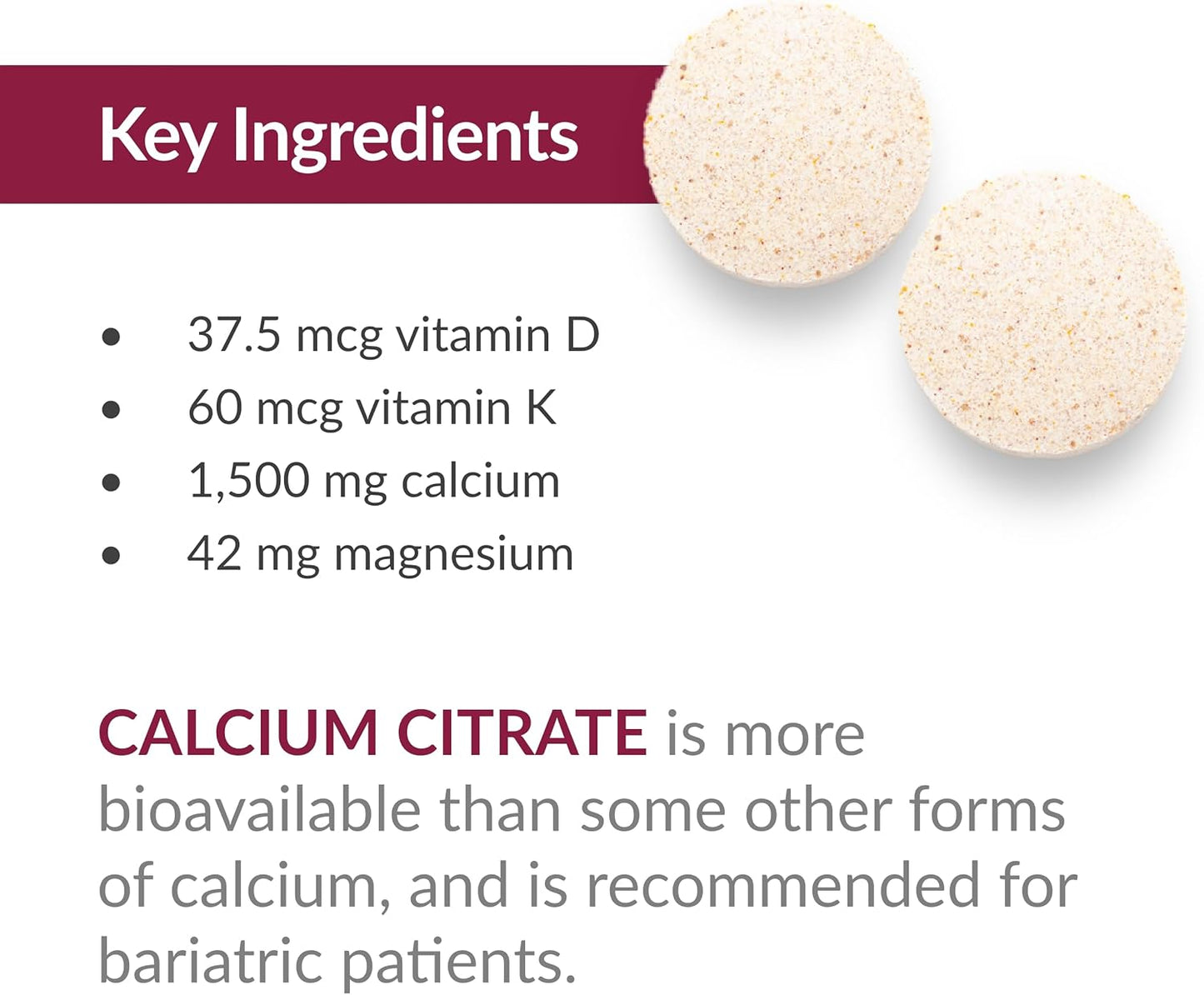 High-Potency Bariatric Advantage Calcium Citrate Chewables - 500 mg Tablets for Bone Health - 90 Count - Chocolate Flavor