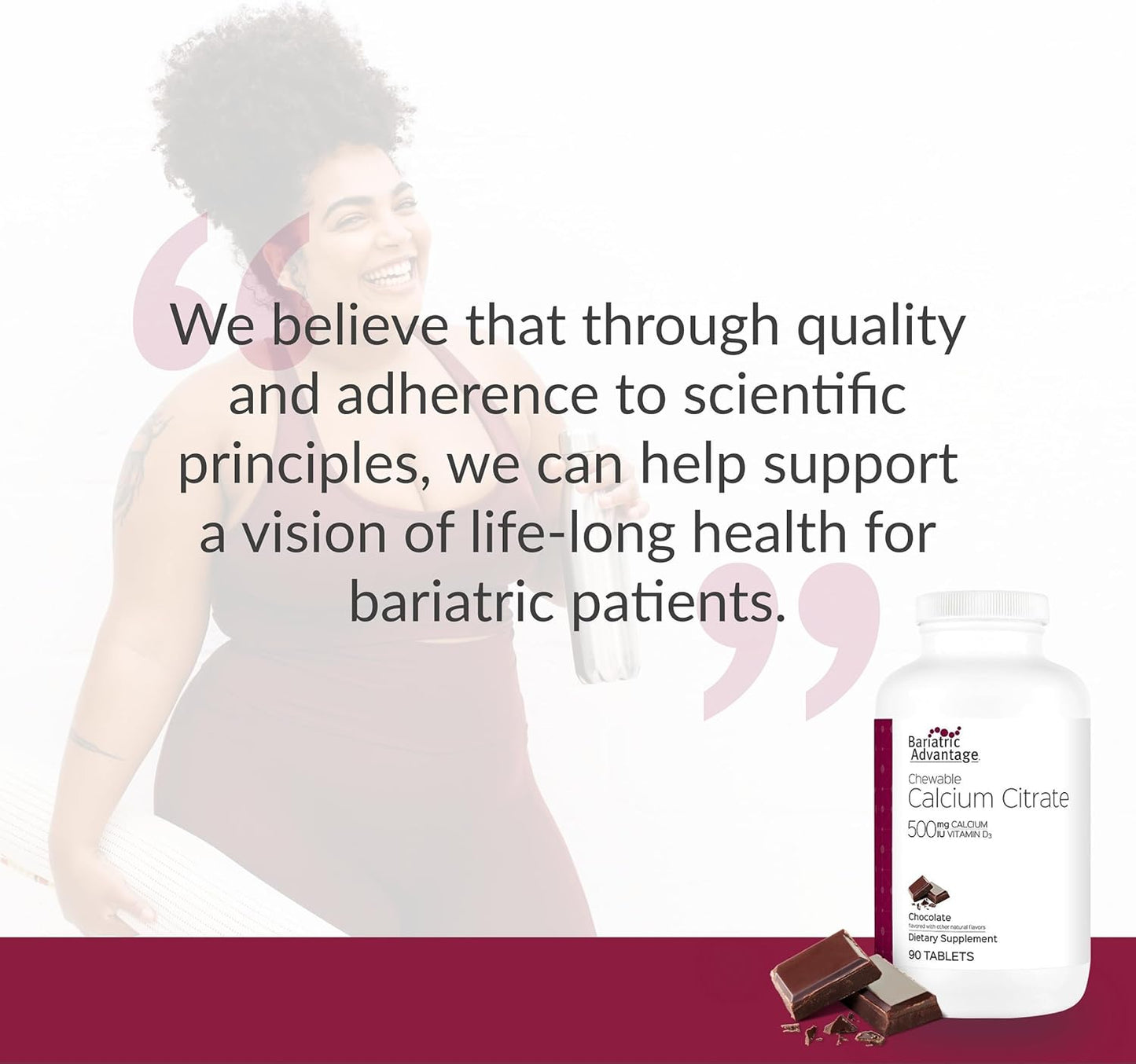 High-Potency Bariatric Advantage Calcium Citrate Chewables - 500 mg Tablets for Bone Health - 90 Count - Chocolate Flavor