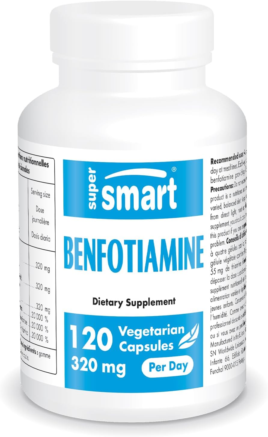 High Potency Benfotiamine Supplement - 320mg per Day - Bioavailable Thiamine - Non-GMO & Gluten Free - 120 Vegetarian Capsules