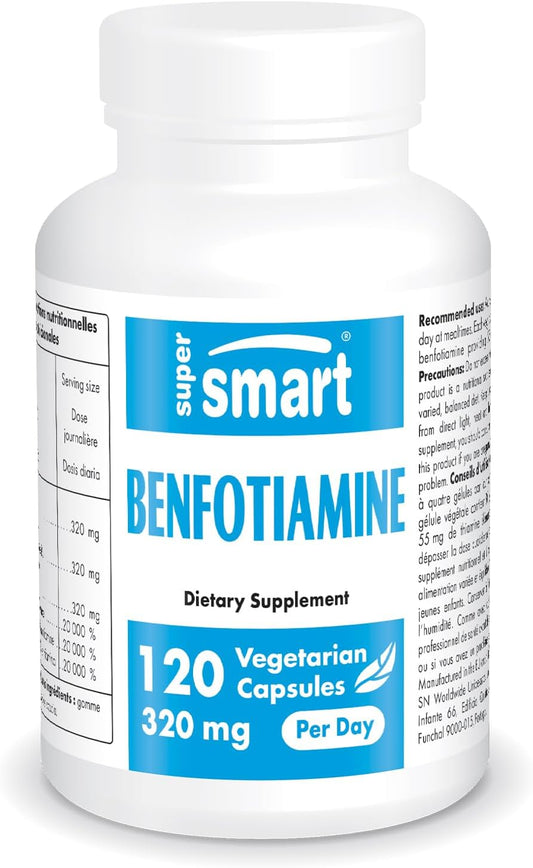 High Potency Benfotiamine Supplement - 320mg per Day - Bioavailable Thiamine - Non-GMO & Gluten Free - 120 Vegetarian Capsules