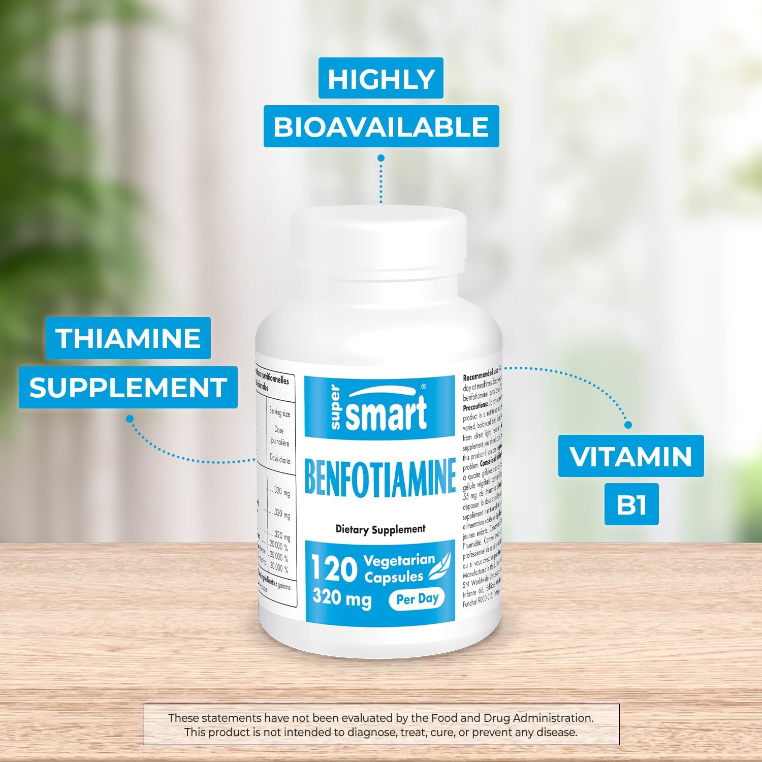 High Potency Benfotiamine Supplement - 320mg per Day - Bioavailable Thiamine - Non-GMO & Gluten Free - 120 Vegetarian Capsules