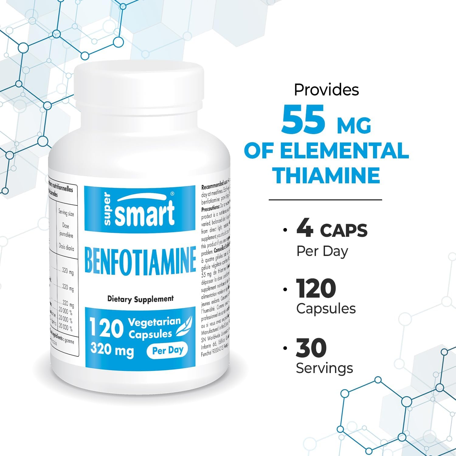 High Potency Benfotiamine Supplement - 320mg per Day - Bioavailable Thiamine - Non-GMO & Gluten Free - 120 Vegetarian Capsules