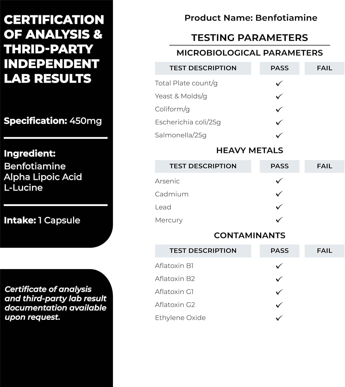 High Potency Benfotiamine Supplement Capsules - 60 Count for Cellular Function - 450mg Vitamin B1 - Vegan, Non-GMO, Gluten Free - Supports Unisex Adults