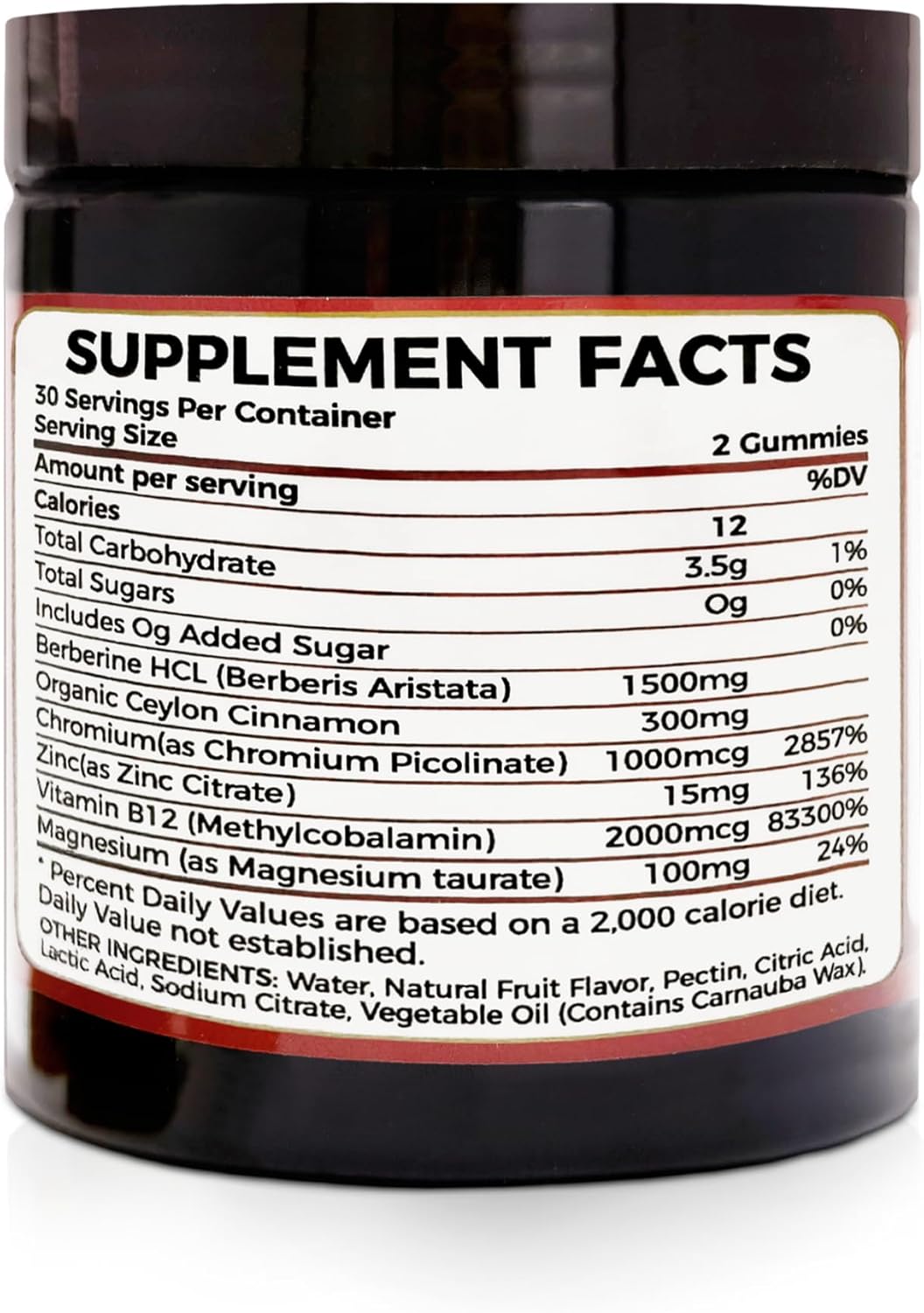 High-Potency Berberine Gummies - Sugar-Free Metabolism Support with Ceylon Cinnamon, Chromium, Magnesium, Zinc, and B12 - 60 Count