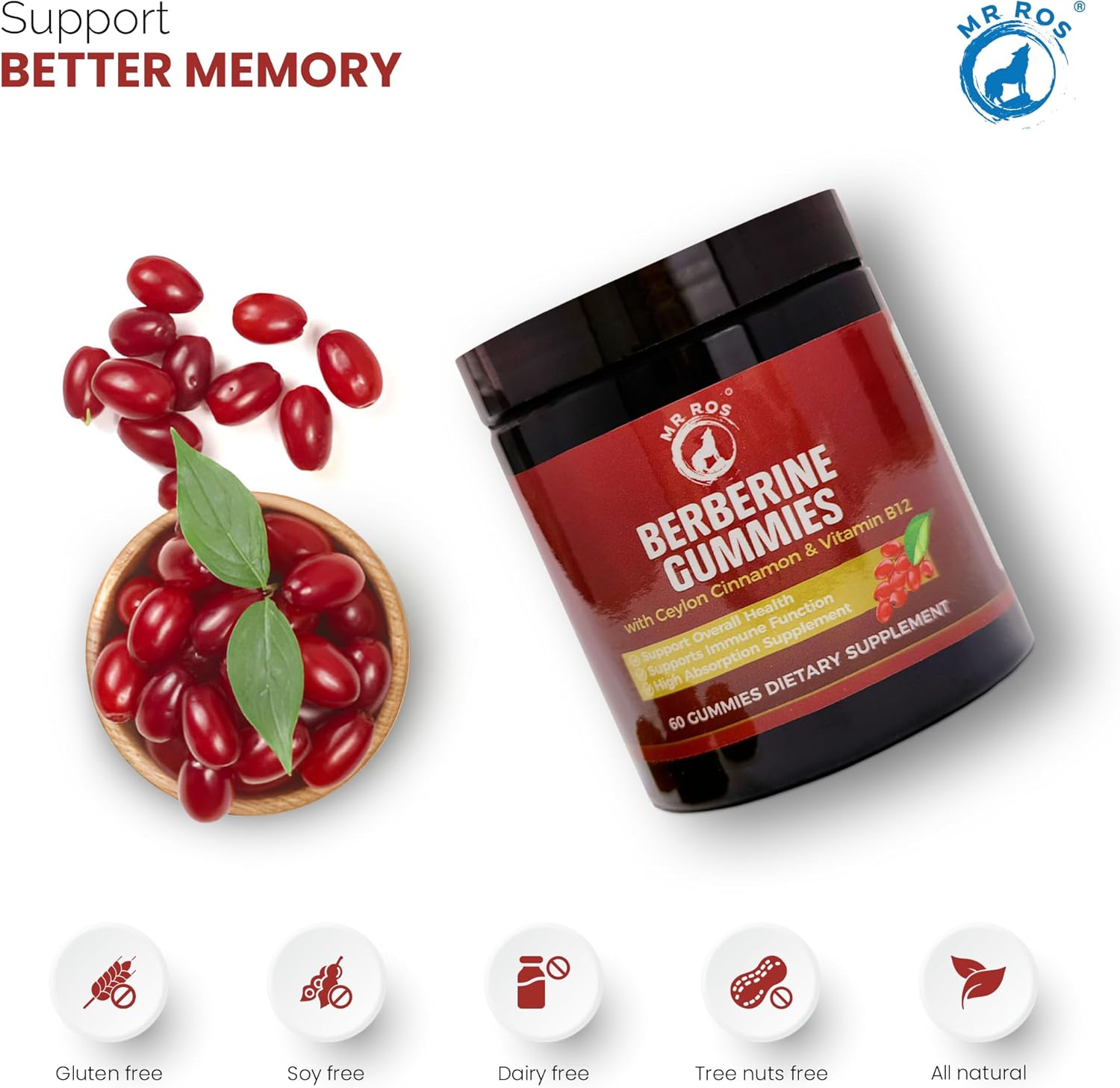 High-Potency Berberine Gummies - Sugar-Free Metabolism Support with Ceylon Cinnamon, Chromium, Magnesium, Zinc, and B12 - 60 Count