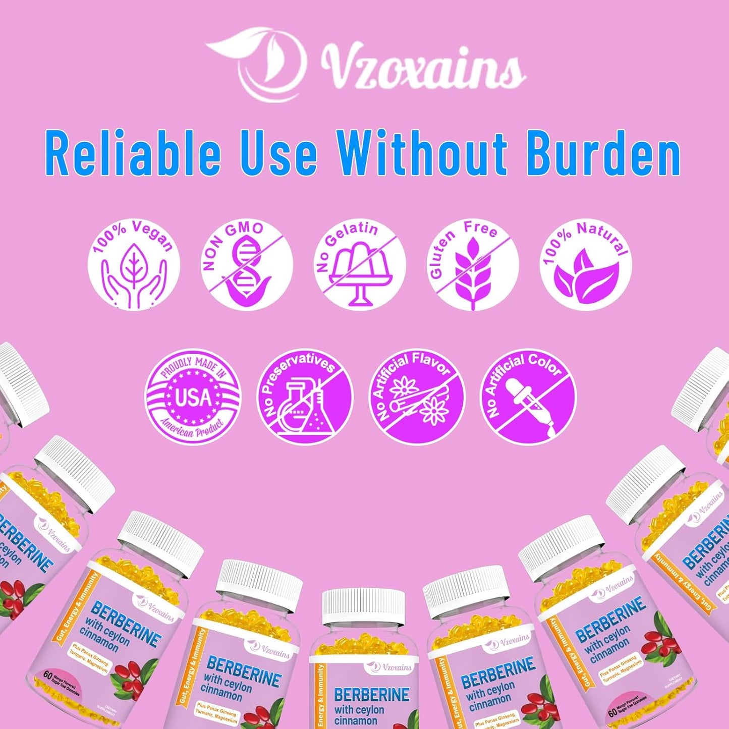 High Potency Berberine HCI Gummies with Ceylon Cinnamon for Immune Health Support - 120 Mango Flavored Gummies