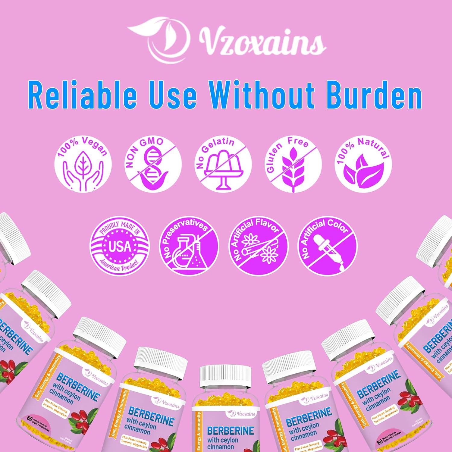 High Potency Berberine HCI Gummies with Ceylon Cinnamon for Immune Health Support - 120 Mango Flavored Gummies