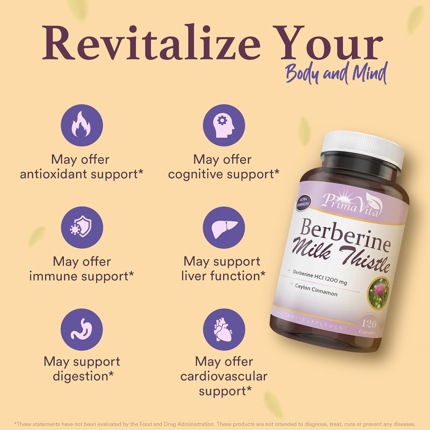 High Potency Berberine HCL 1200mg with Milk Thistle & Ceylon Cinnamon - Supports Metabolism, Immune & Gut Health - 120 Veg Caps