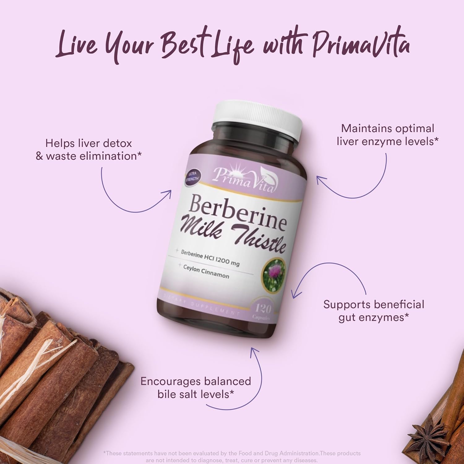 High Potency Berberine HCL 1200mg with Milk Thistle & Ceylon Cinnamon - Supports Metabolism, Immune & Gut Health - 120 Veg Caps