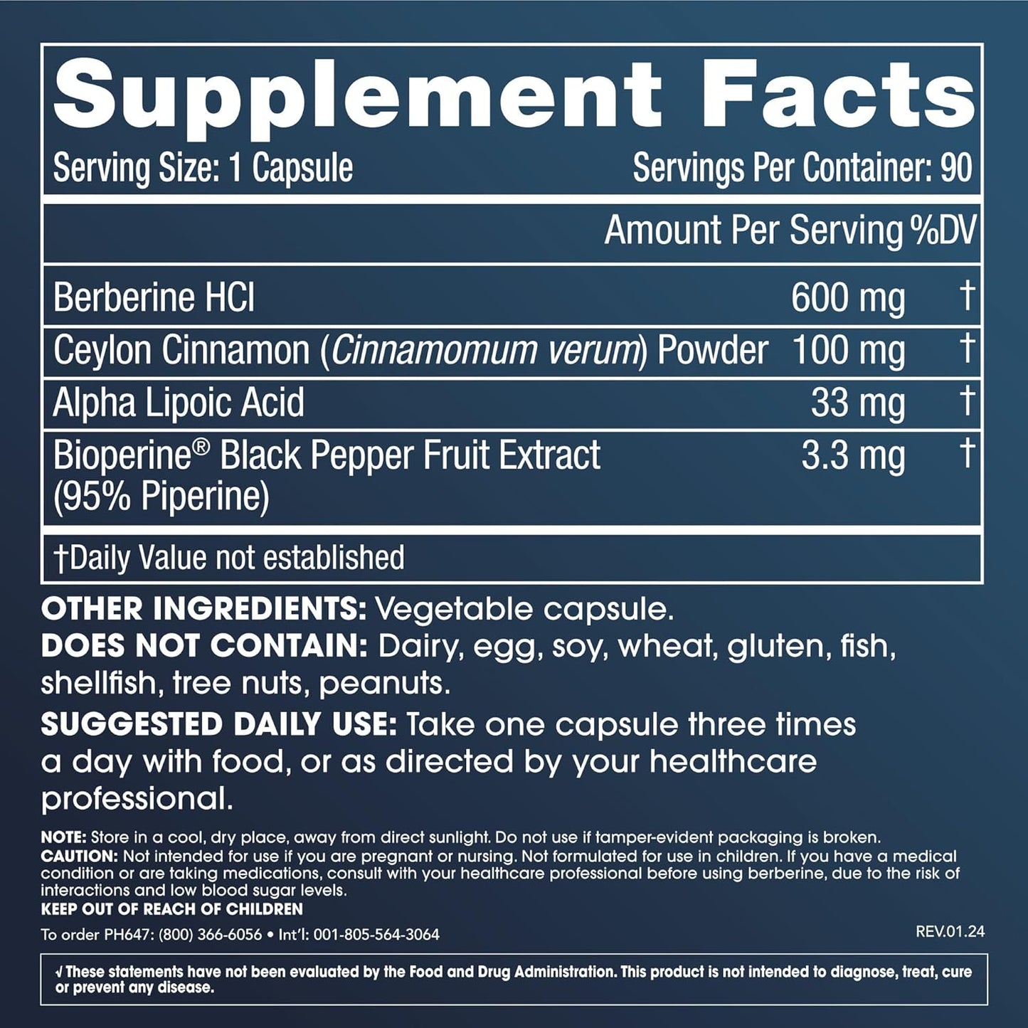 High-Potency Berberine Plus Cinnamon Capsules - 600mg per Serving | Supports Healthy Aging, Metabolism, Gut Health & Cholesterol | Third-Party Tested