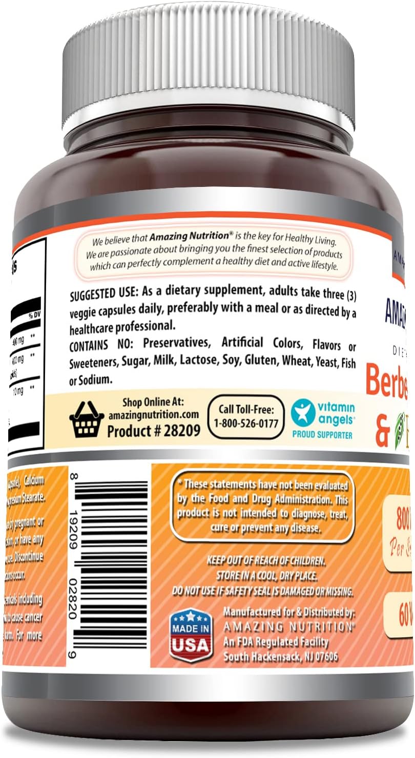 High Potency Berberine Turmeric & Bioperine Supplement 800mg - 60 Veg Caps - Non GMO, Gluten Free - Made in USA - Ideal for Vegetarians