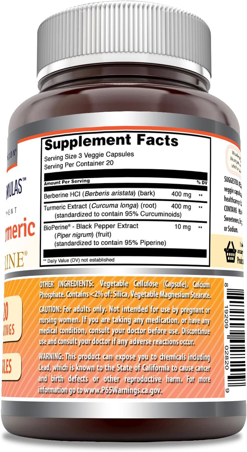 High Potency Berberine Turmeric & Bioperine Supplement 800mg - 60 Veg Caps - Non GMO, Gluten Free - Made in USA - Ideal for Vegetarians