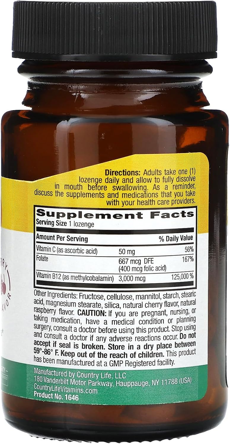 High Potency Berry Flavored B-12 Sublingual Lozenges - 50 Count by Country Life