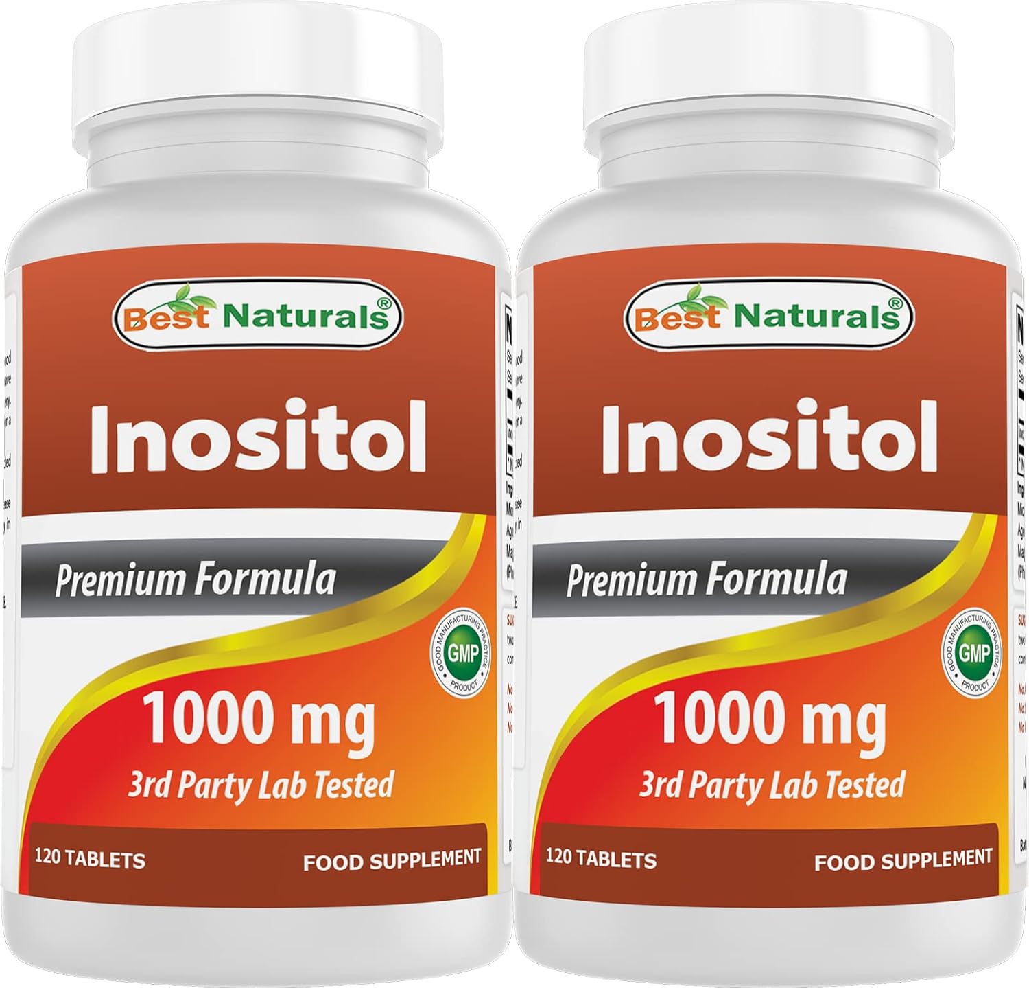 High Potency Best Naturals Inositol 1000 mg Tablets - 120 Count Pack of 1 & 2 - Stress & Anxiety Support Supplement