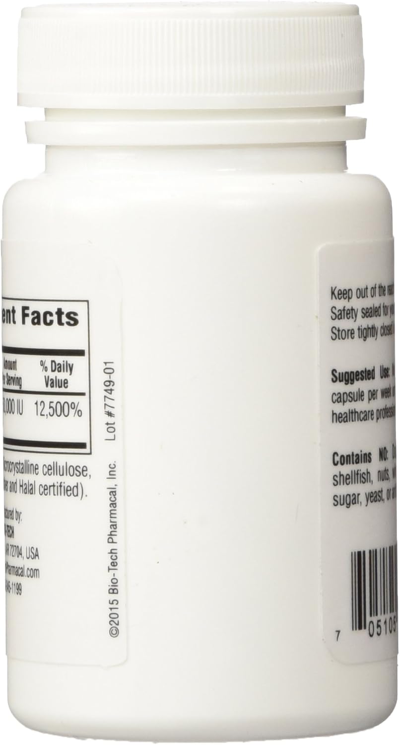 High-Potency Bio-Tech Pharmacal D3-50 (50,000 IU) Vitamin D3 Capsules - 100 Count (FFP)