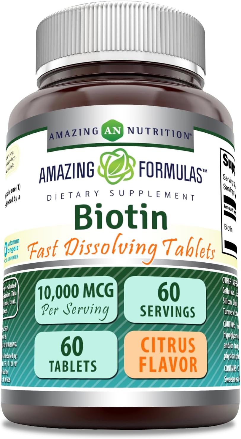 High Potency Biotin 10,000 mcg Fast Dissolve Tablets | Non-GMO Gluten Free | Made in USA | Citrus Flavor | 60 Count