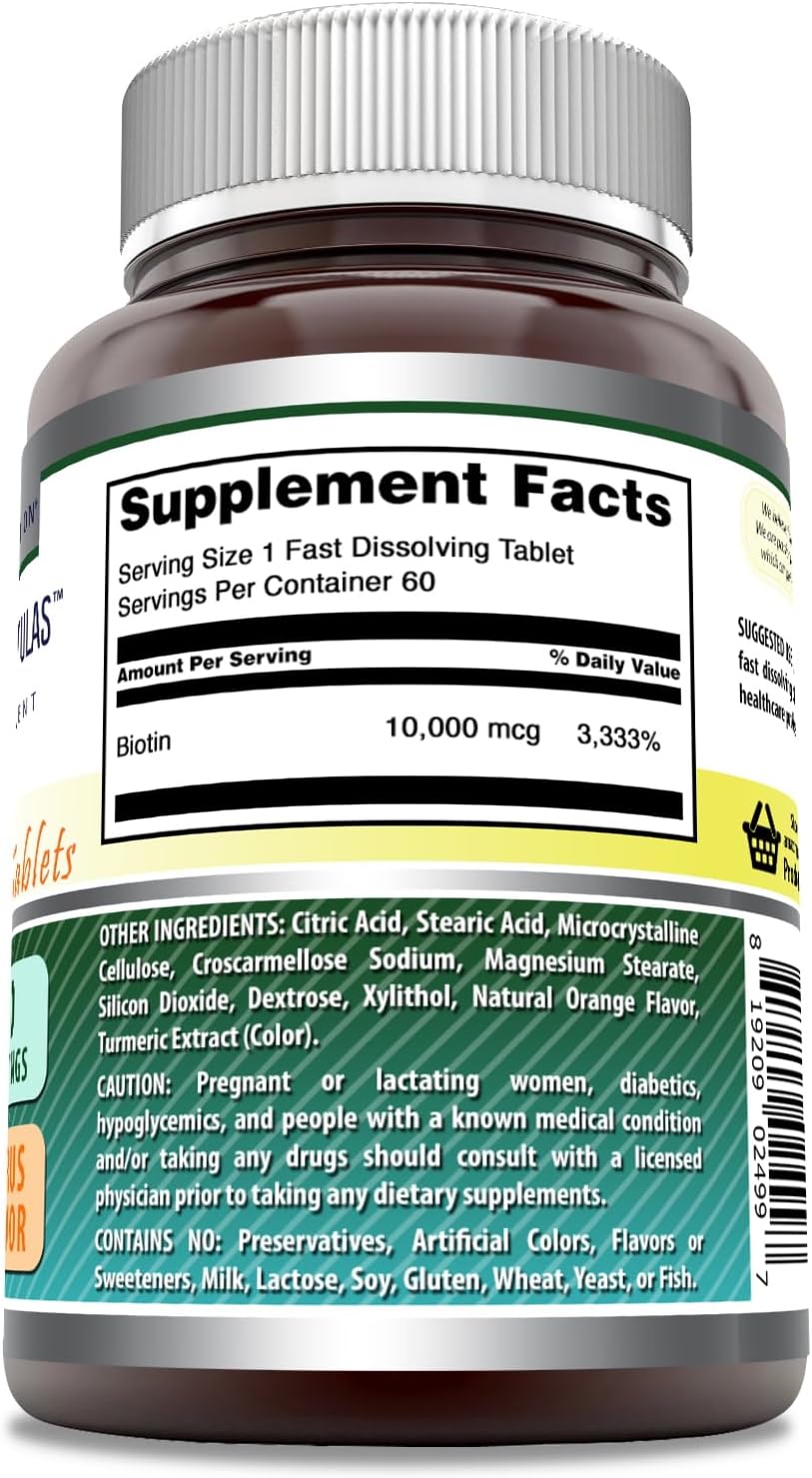 High Potency Biotin 10,000 mcg Fast Dissolve Tablets | Non-GMO Gluten Free | Made in USA | Citrus Flavor | 60 Count