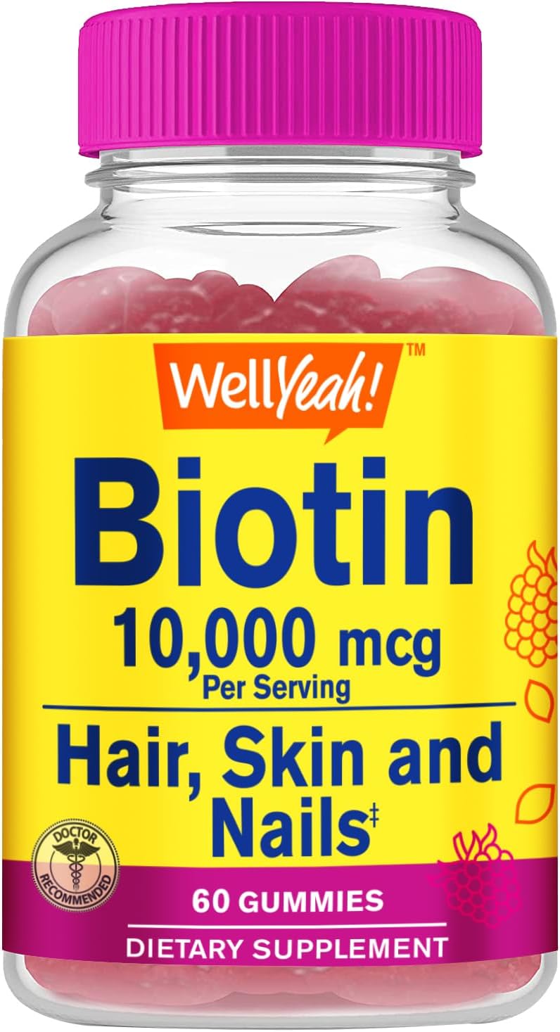High Potency Biotin 10,000 mcg Gummies for Stronger Hair, Skin & Nails - Vegan, Gluten-Free, Non-GMO - Berry Flavor - 60 Gummies