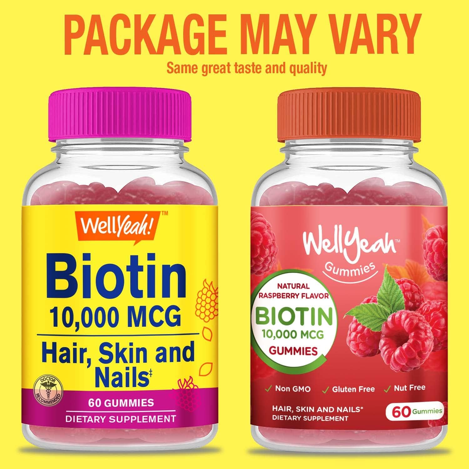 High Potency Biotin 10,000 mcg Gummies for Stronger Hair, Skin & Nails - Vegan, Gluten-Free, Non-GMO - Berry Flavor - 60 Gummies