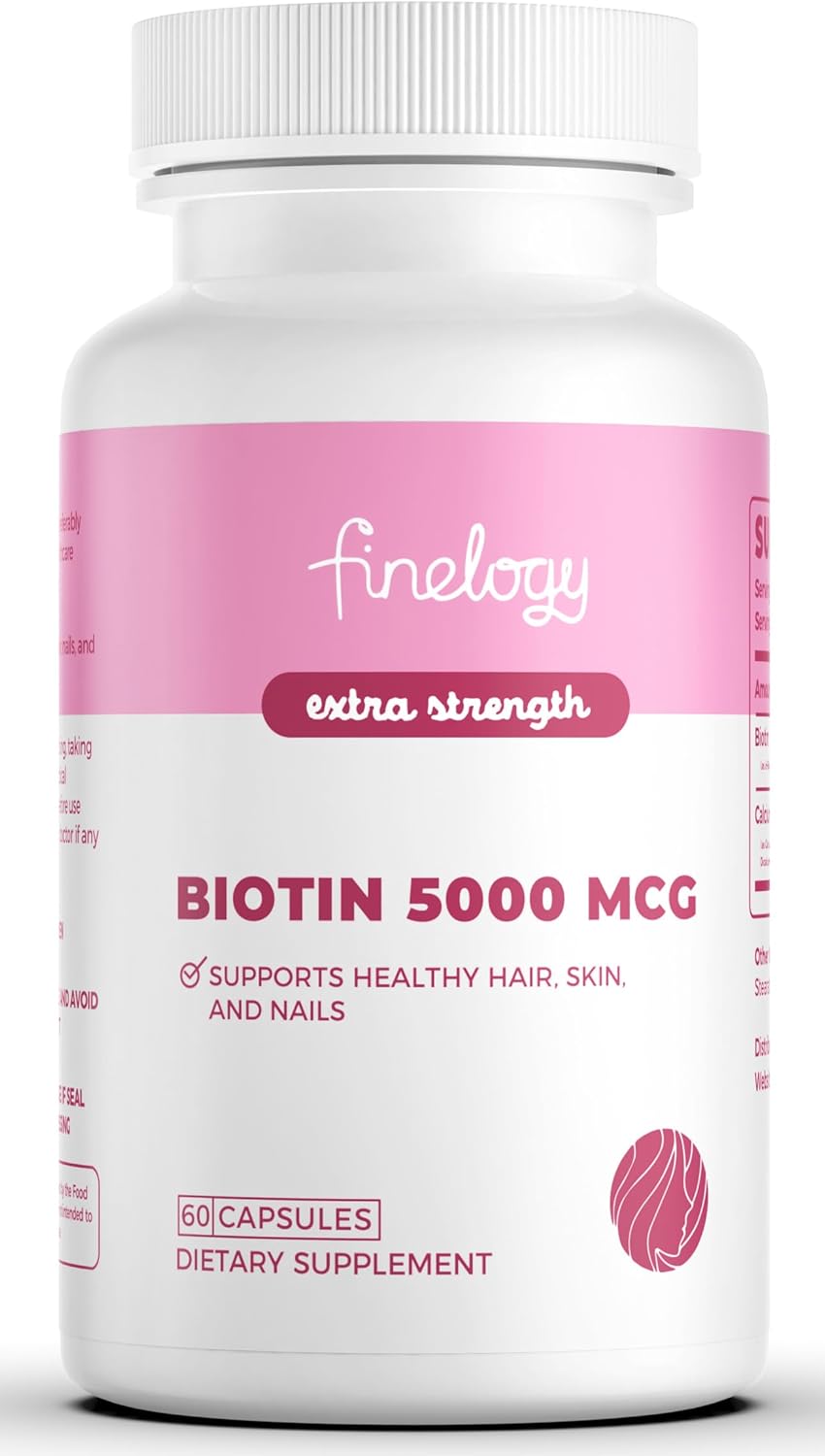 High-Potency Biotin 5000 MCG Supplement | 60 Capsules for Hair, Skin, Nails & Bones | Non-GMO & Gluten-Free | Extra Strength (2-Month Supply)