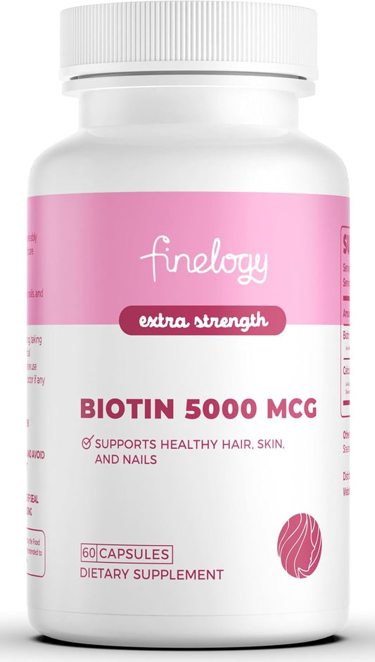 High-Potency Biotin 5000 MCG Supplement | 60 Capsules for Hair, Skin, Nails & Bones | Non-GMO & Gluten-Free | Extra Strength (2-Month Supply)