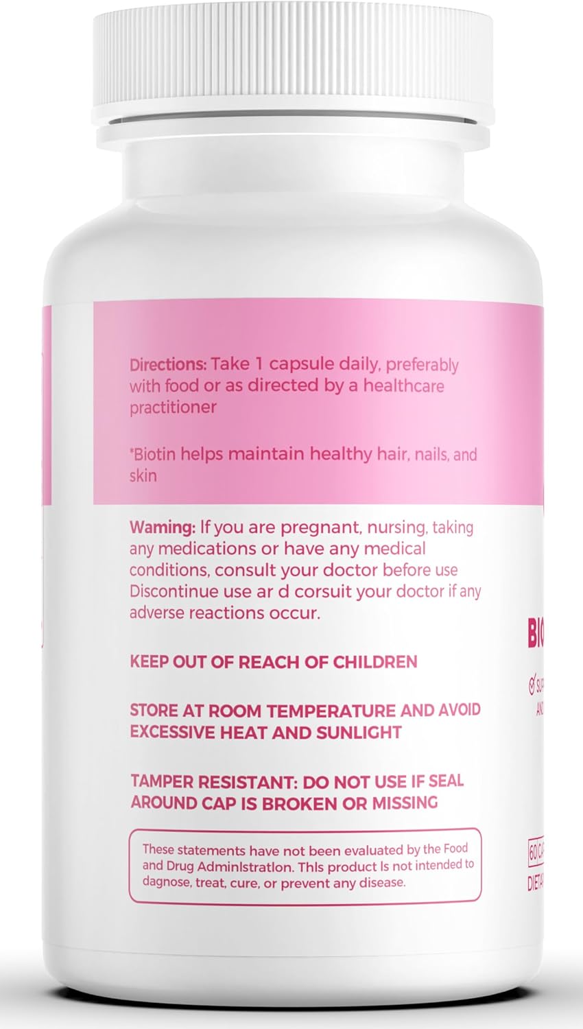 High-Potency Biotin 5000 MCG Supplement | 60 Capsules for Hair, Skin, Nails & Bones | Non-GMO & Gluten-Free | Extra Strength (2-Month Supply)