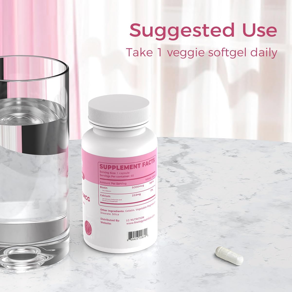 High-Potency Biotin 5000 MCG Supplement | 60 Capsules for Hair, Skin, Nails & Bones | Non-GMO & Gluten-Free | Extra Strength (2-Month Supply)