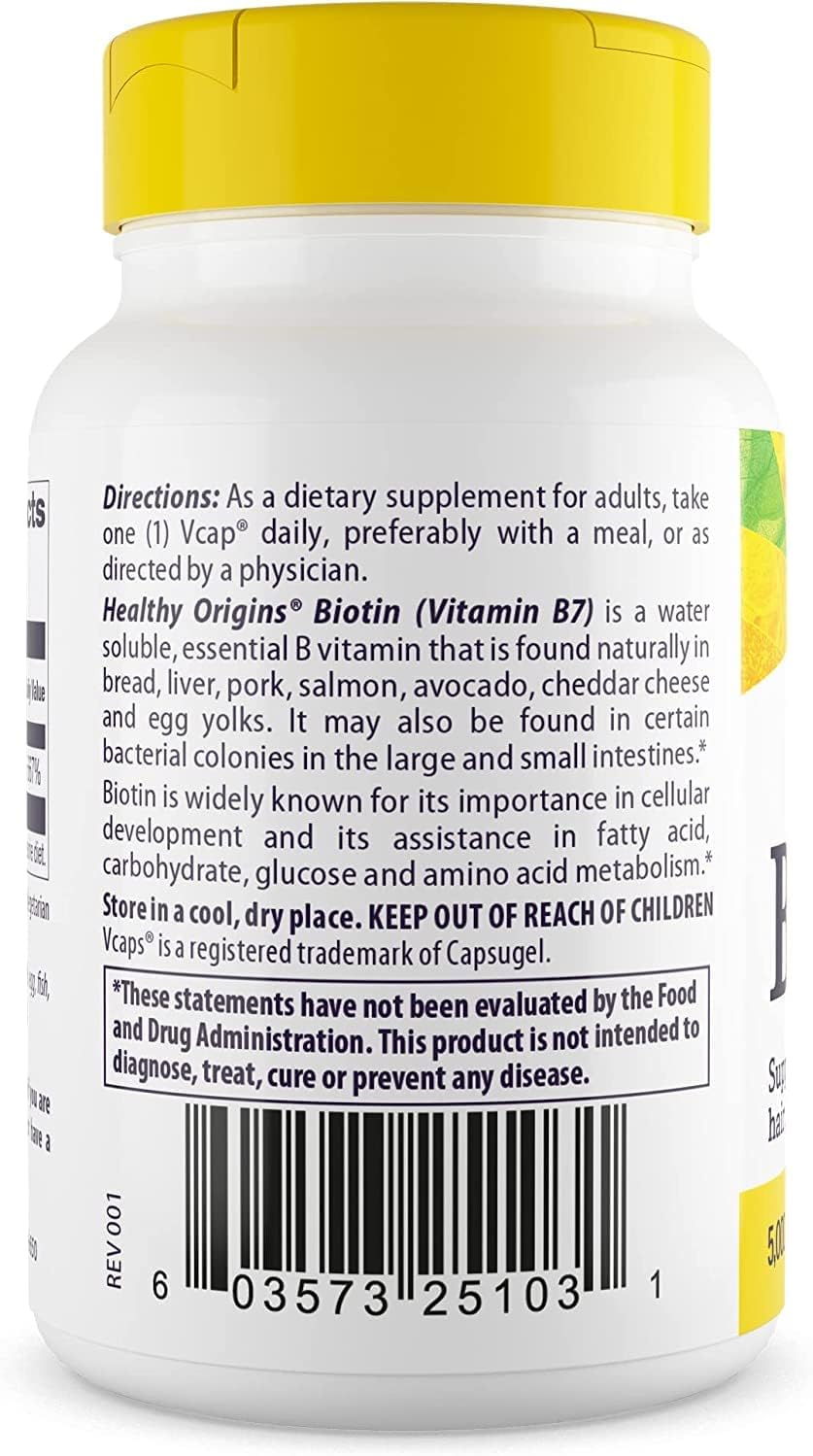High-Potency Biotin (B7) 5,000 mcg Capsules for Skin, Hair & Nails - Non-GMO, Gluten-Free Vegan Formula - 60 Count