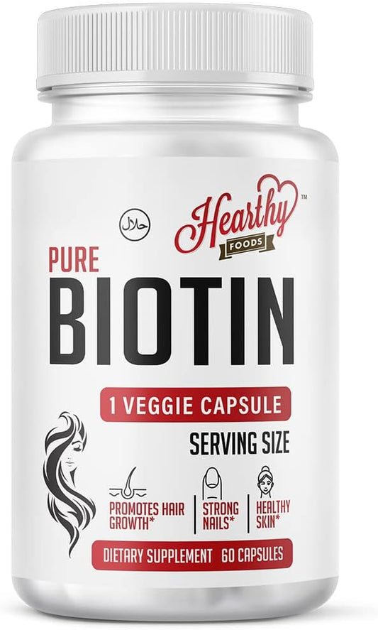 High Potency Biotin Capsules 10000mcg - Vegan Hair, Skin, Nails Vitamins - Halal, Non-GMO Supplement for Men, Women, Kids