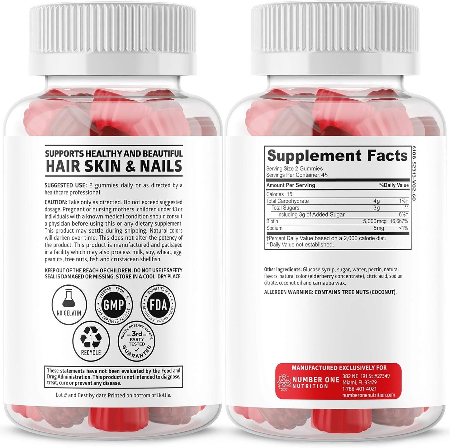 High Potency Biotin Gummies 5000mcg - 90 Gummies for Healthy Hair, Skin, and Nails - Vegan and Non-GMO