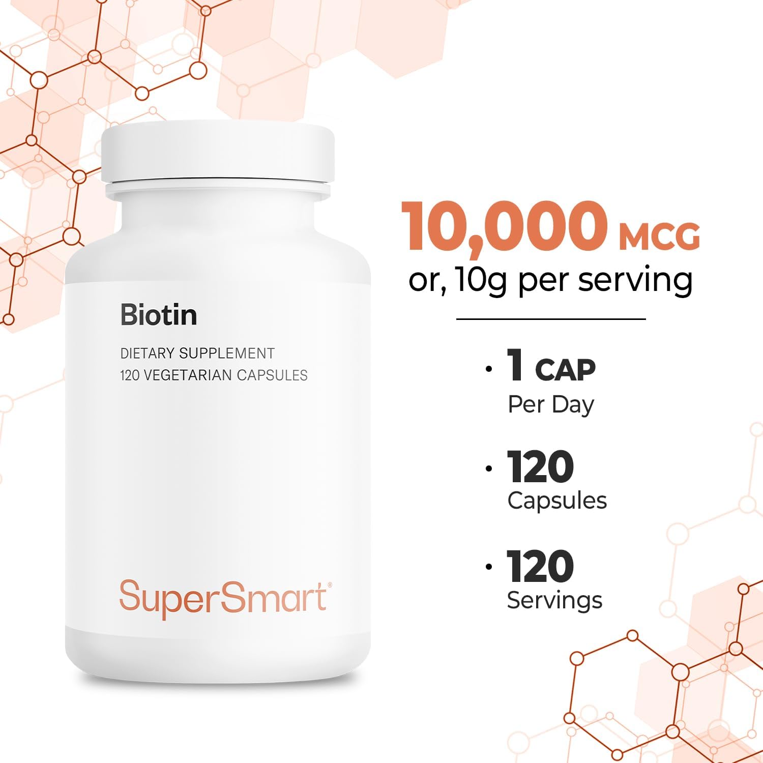 High Potency Biotin Supplement - 10,000mcg per Day - Supports Healthy Hair, Skin, and Nails - Non-GMO & Gluten Free - 120 Capsules