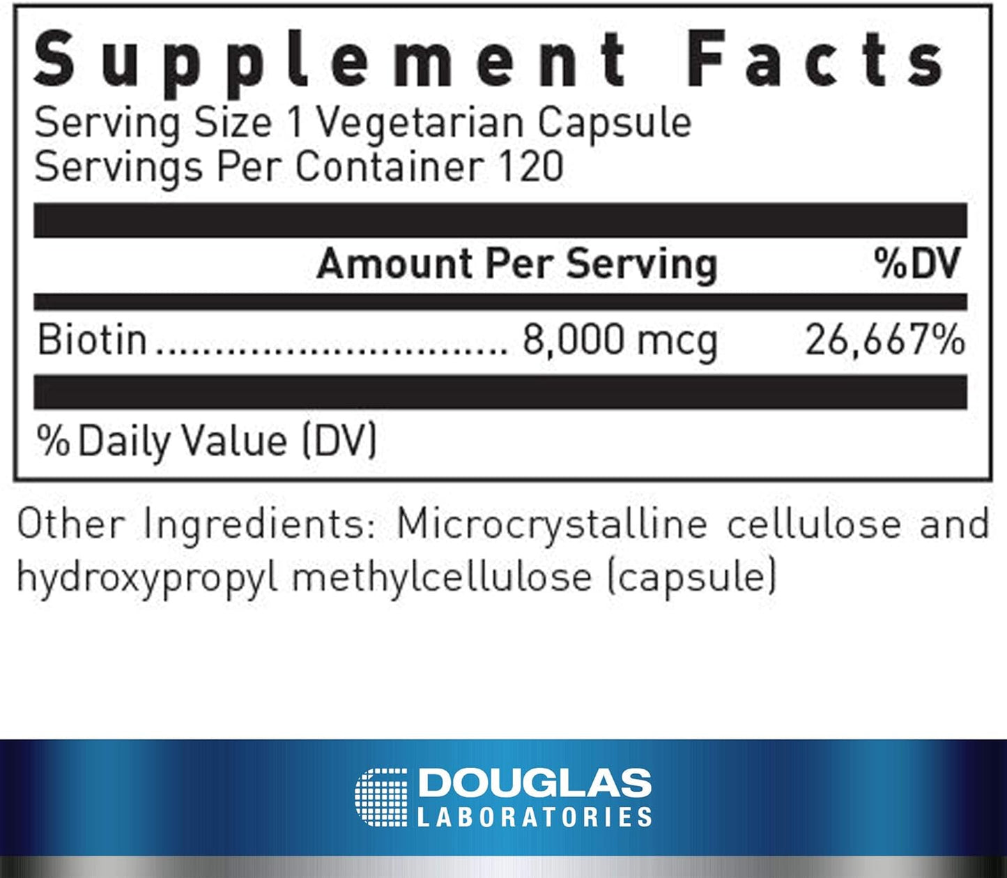 High Potency Biotin Supplement 8 mg | Vitamin B7 for Enzyme Support & Nerve Health | 120 Capsules by Douglas Laboratories